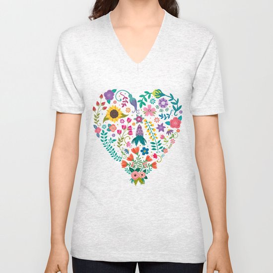 Floral Heart Unisex V-Neck