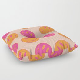 Large Pink and Orange Groovy Smiley Face Pattern - Retro Aesthetic  Floor Pillow