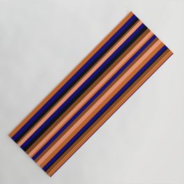 [ Thumbnail: Eyecatching Light Salmon, Chocolate, Blue, Black & Brown Colored Stripes/Lines Pattern Yoga Mat ]