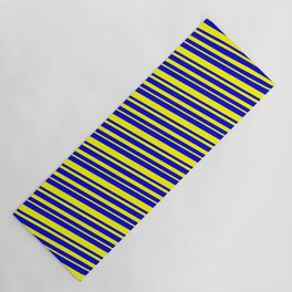 [ Thumbnail: Blue & Yellow Colored Striped/Lined Pattern Yoga Mat ]