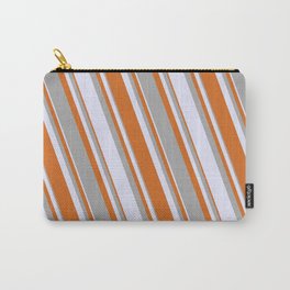 [ Thumbnail: Lavender, Chocolate, and Dark Gray Colored Pattern of Stripes Carry-All Pouch ]