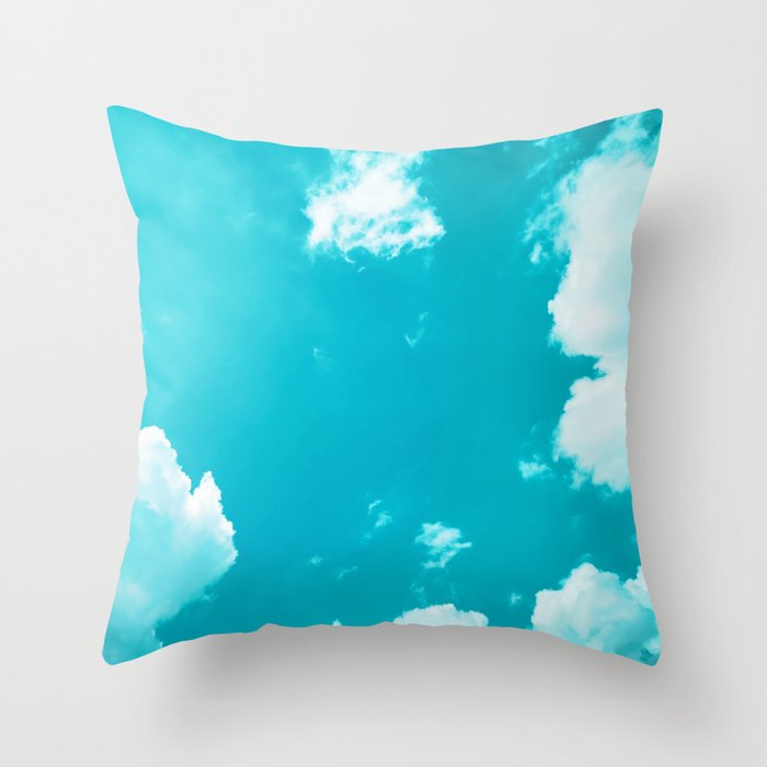 Blue green sky with some shy clouds Throw Pillow