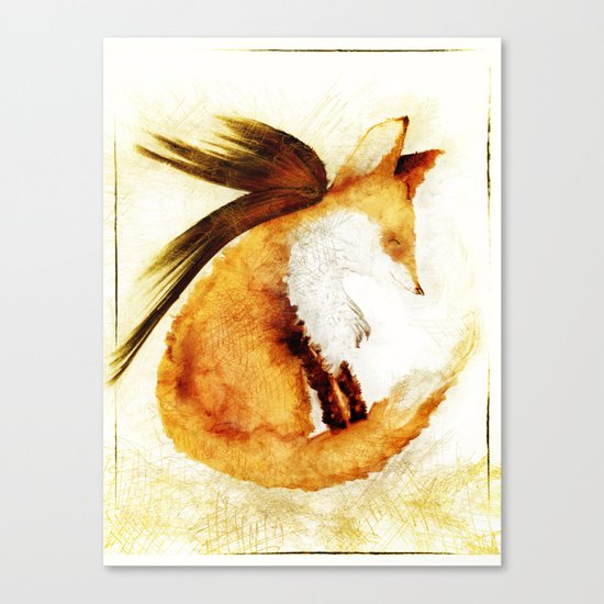 Winged Fox Sleeping Canvas Print