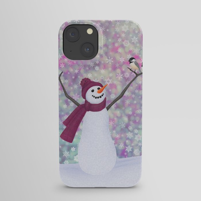 snowman and chickadees iPhone Case