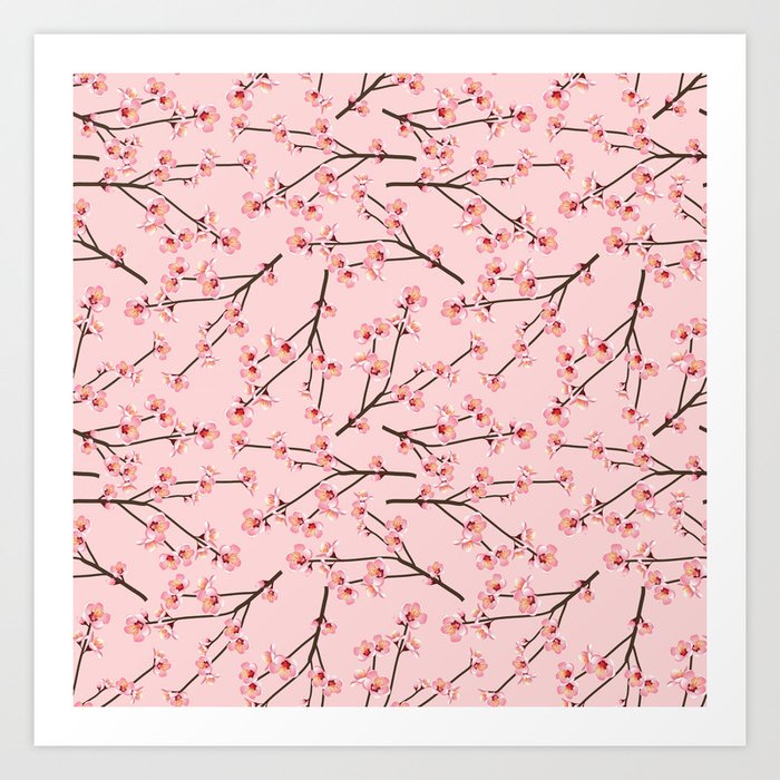 Cherry Blossom Flower Pattern 14 Art Print