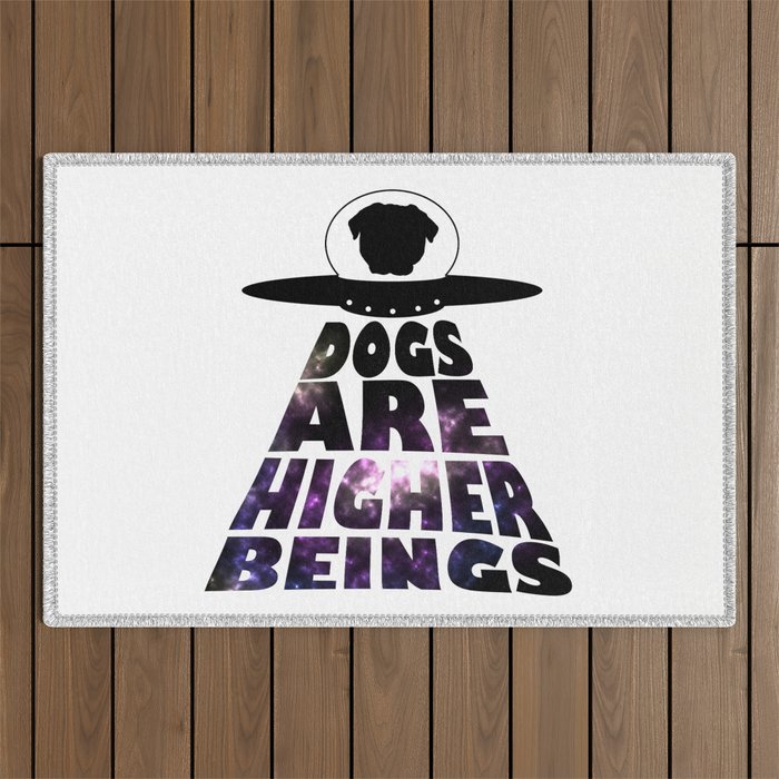 Pug UFO Dogs Are Higher Beings Outdoor Rug