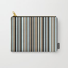 [ Thumbnail: Tan, Dim Grey, Light Cyan & Black Colored Lines Pattern Carry-All Pouch ]