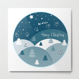 Merry Christmas Round Sign  Metal Print | Mountains, Merrychristmas, Snow, Christmas, Graphicdesign, Curcle, Blue, Pattern, Stras, Blueshades 