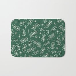 Merry Christmas Branches Bath Mat | Merrychristmas, Festive, Greens, Boughs, White, Holidays, Xmas, Primitive, Cute, Christmas 