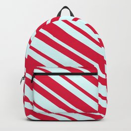 [ Thumbnail: Light Cyan and Crimson Colored Lines Pattern Backpack ]