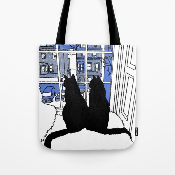 Window Cats Blue Tote Bag