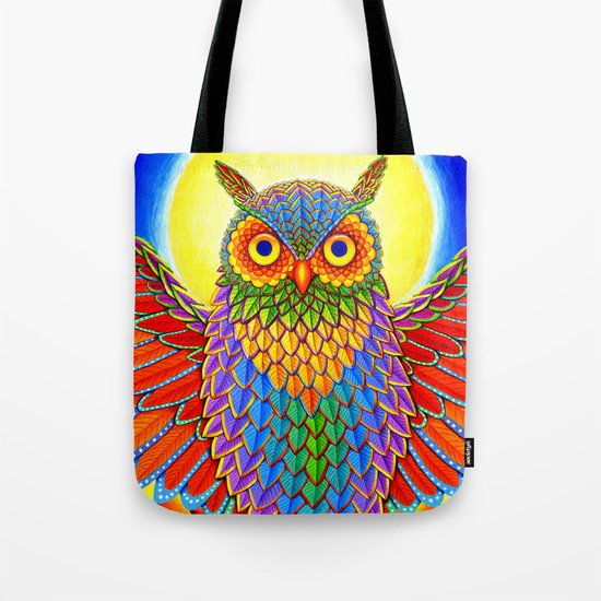 Psychedelic Rainbow Owl Tote Bag