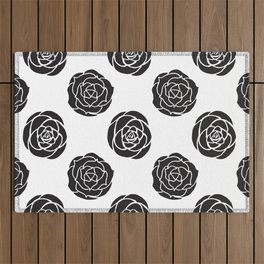 Hand Drawn Rose Pattern – Black and White Ink Art Outdoor Rug