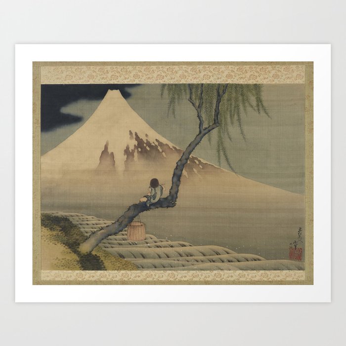 Boy Viewing Mount Fuji by Katsushika Hokusai Art Print