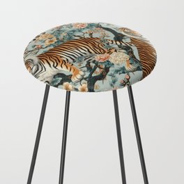 Chinoiserie Tiger Floral Pattern Counter Stool