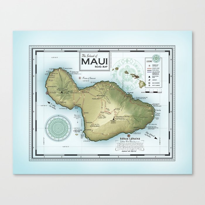 Kokua Maui "Atlas Inspired" Road Map Canvas Print