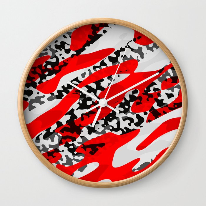 red and Black Camo abstract Wall Clock