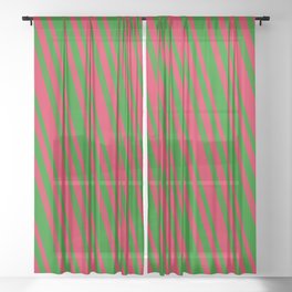 [ Thumbnail: Green and Crimson Colored Lined/Striped Pattern Sheer Curtain ]