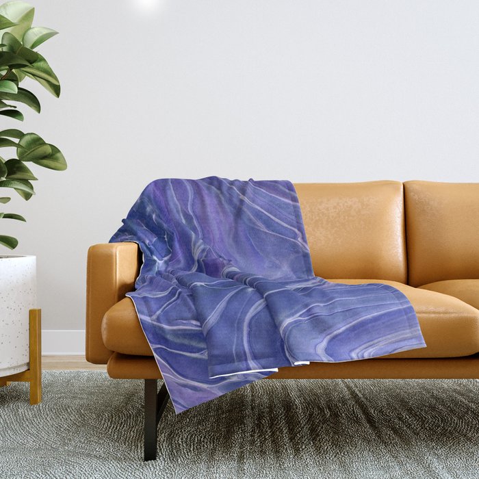 Lavender Blue Marble Abstraction Throw Blanket
