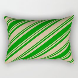 [ Thumbnail: Tan and Green Colored Lined Pattern Rectangular Pillow ]