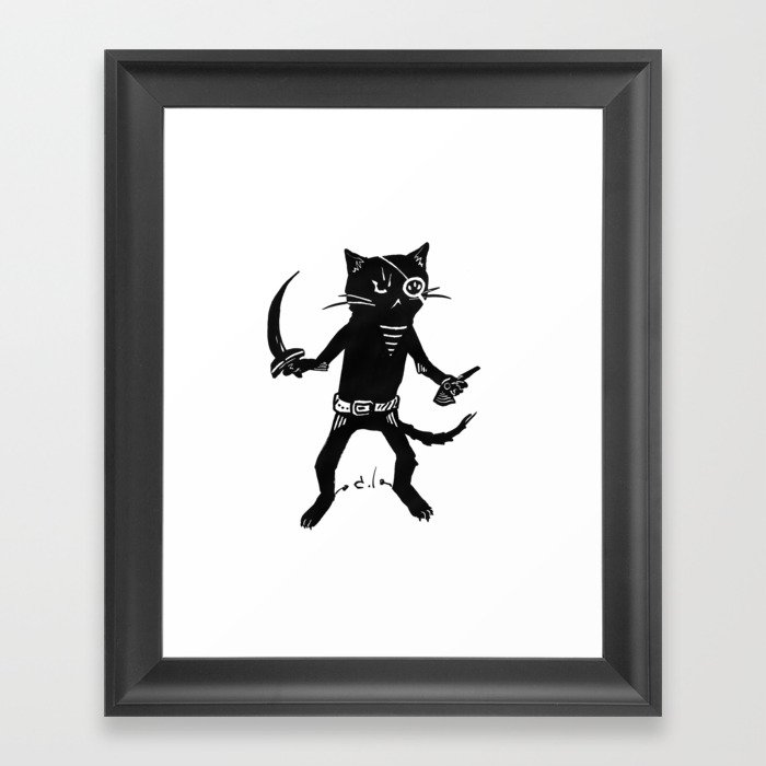 Black pirate cat Framed Art Print