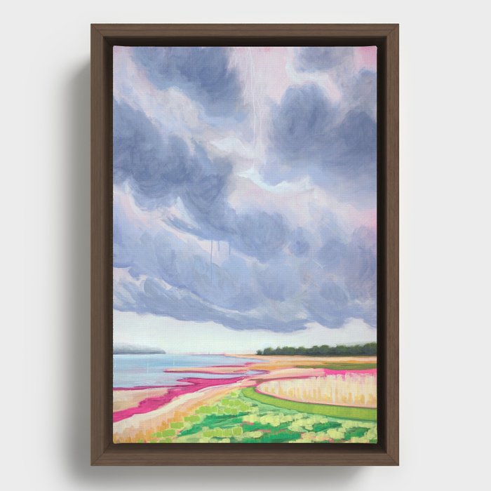 Vertical landscape art with clouds Framed Canvas