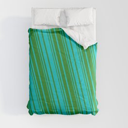 [ Thumbnail: Forest Green & Dark Turquoise Colored Striped Pattern Comforter ]