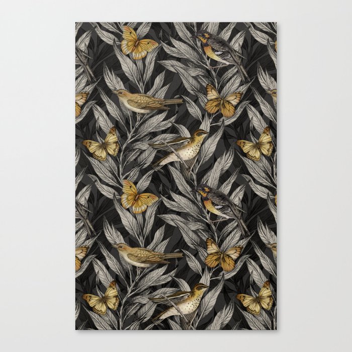 Gold & Gray Birds & Butterflies Canvas Print
