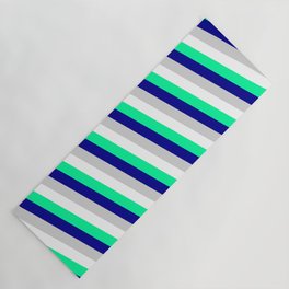 [ Thumbnail: White, Green, Dark Blue & Light Grey Colored Lines Pattern Yoga Mat ]