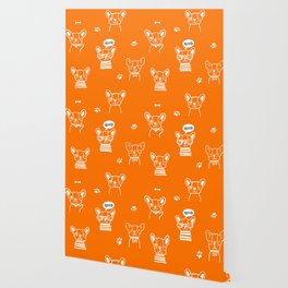 Orange and White Hand Drawn Dog Puppy Pattern Wallpaper