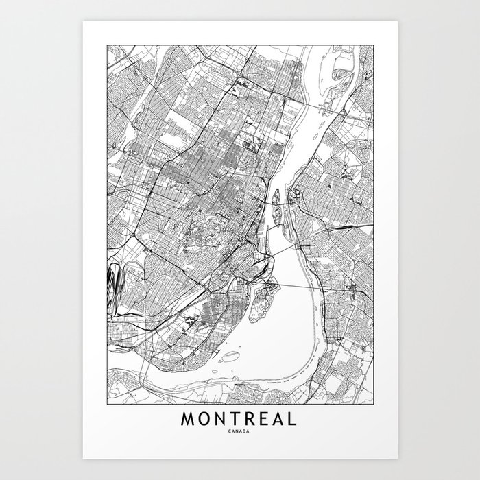 Montreal White Map Art Print