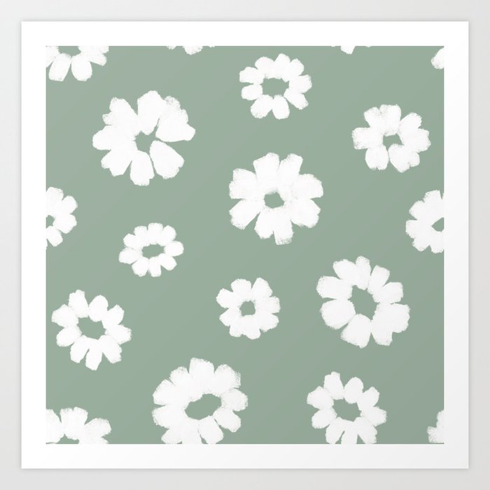 Daisy field in sage green Art Print