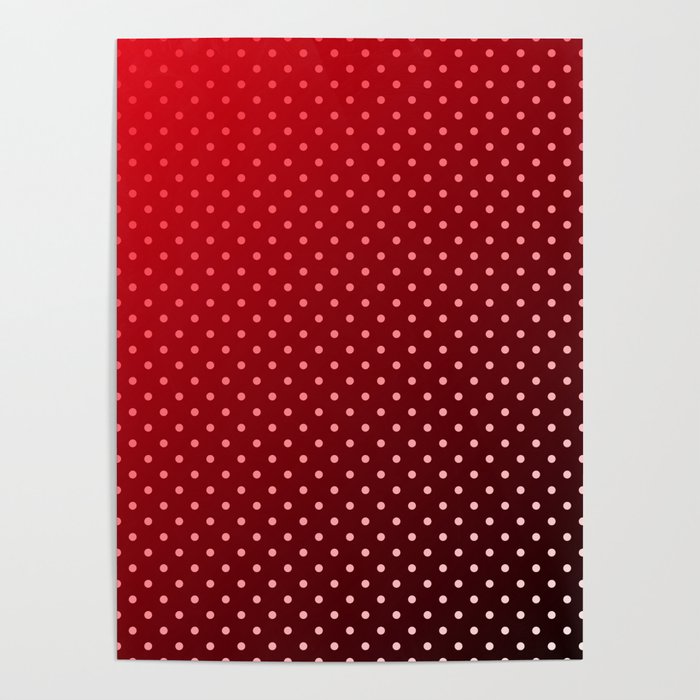 Carmine Red White and Black Faded Polka Dots Poster