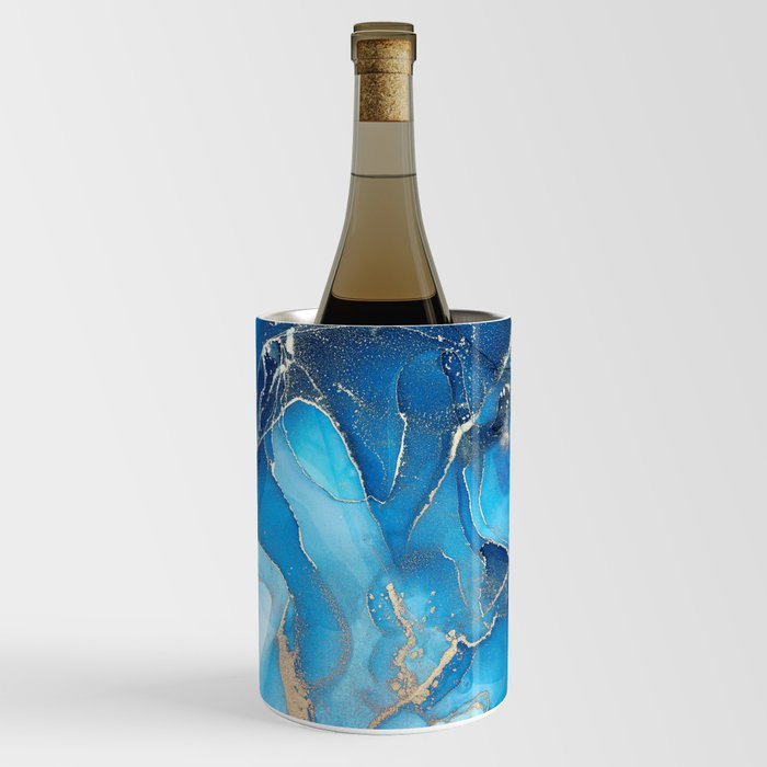 Deep Cerulean + Azure Abstract Ripples Wine Chiller
