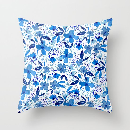 Blue Watercolour Florals Throw Pillow