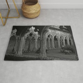 Gothic Cloister of Saint-Pierre, La Romieu, France black and white photograph / art photography Rug