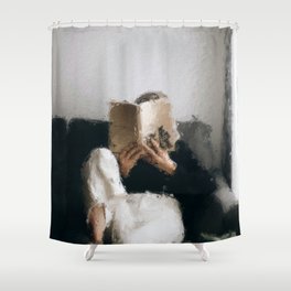 digital oil painting of a faceless woman reading on a sofa Shower Curtain