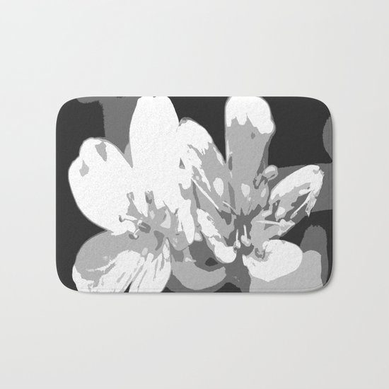 Retro Flowers in Black and White Bath Mat