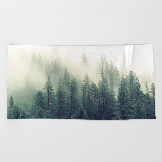 Foggy Winter Forest Beach Towel