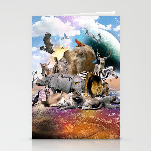 Space Desert African Animal Animals Group Scene  Stationery Cards