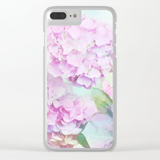 Painterly Hydrangea flowers on a pastel background Clear iPhone Case