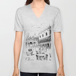 Sketch of San Marco Square in Venice V Neck T Shirt