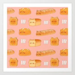 Bread Cats (pink) Art Print | Orange, Cat, Kittens, Pattern, Kitten, Pink, Drawing, Cute, Kawaii, Kitty 