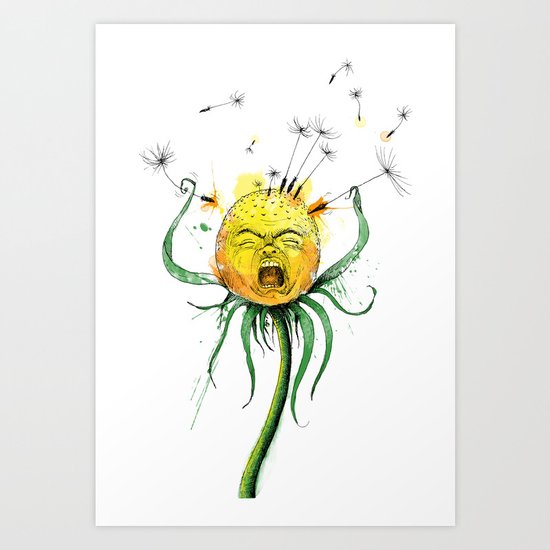 Angry Flower Whimsical Art Art Print