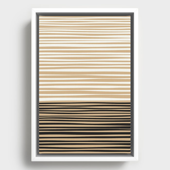 Natural Stripes Modern Minimalist Colour Block Pattern Black Oat Beige Cream Framed Canvas