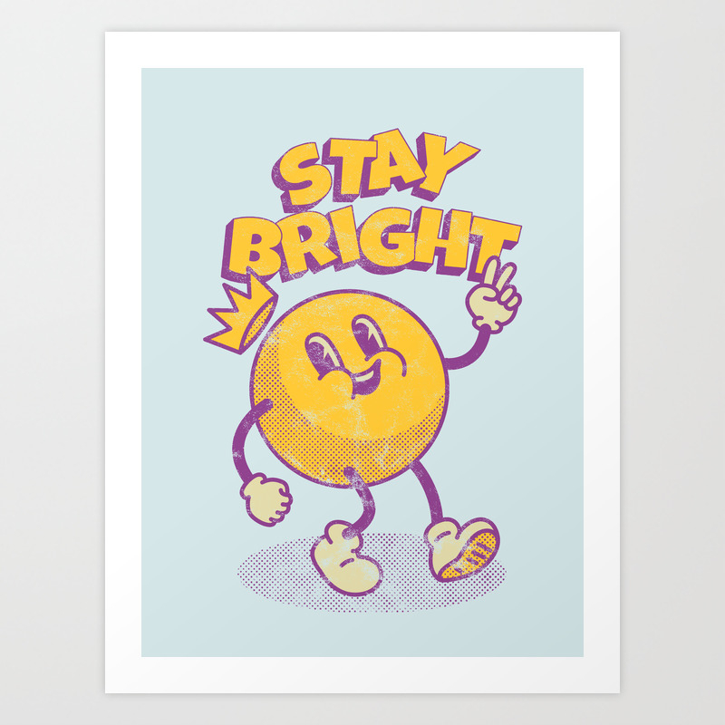 Sun's Advice | Stay Bright | Positive Vibes | Mid-Century Retro Old Cartoon  Art Print by Any Color Designs | Society6