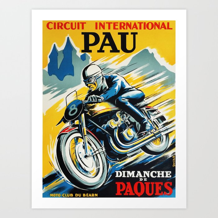 Grand Prix De Pau Race Poster Vintage - Vintage Motorcycle Posters Prints Grand Prix De Pau Race Poster Vintage - Vintage Motorcycle Posters Prints