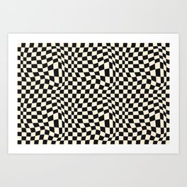 Groovy Black/Cream Abstract Checkerboard Art Print