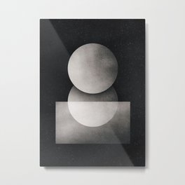 Dual planet Metal Print | Shapes, White, Imagination, Spatial, Silver, Black, Artwork, Curated, Geometric, Graphicdesign 
