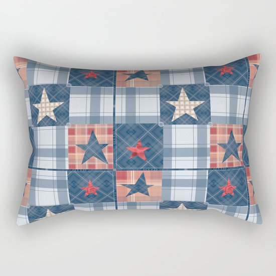 Blue denim plaid patchwork . Rectangular Pillow